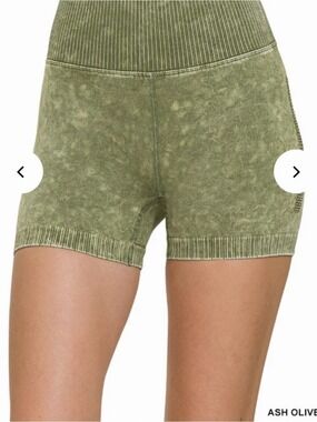 Zenana High Waisted Seamless Shorts Ash Olive Small Medium
